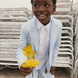 BOYS Blue Chateau Check Organic Seersucker Suit Jacket