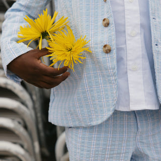 BOYS Blue Chateau Check Organic Seersucker Suit Jacket