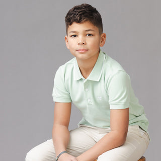 BOYS Soft Green Organic Pique Polo