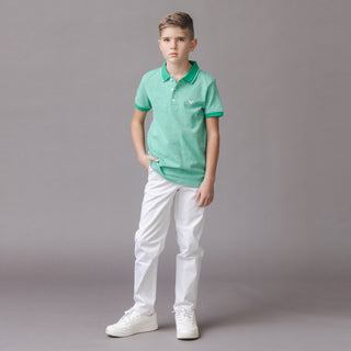 BOYS Kelly Green Organic Pique Polo