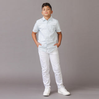BOYS Blue Chateau Ditsy Linen Short Sleeve Shirt