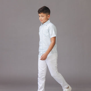 BOYS Blue Chateau Ditsy Linen Short Sleeve Shirt