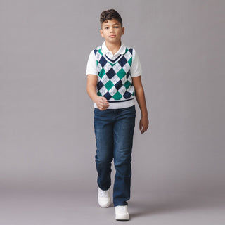 BOYS Pickleball Argyle Organic Argyle Sweater Vest