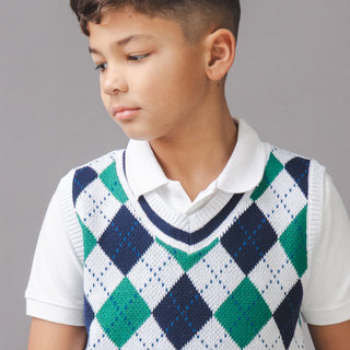BOYS Pickleball Argyle Organic Argyle Sweater Vest