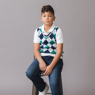 BOYS Pickleball Argyle Organic Argyle Sweater Vest