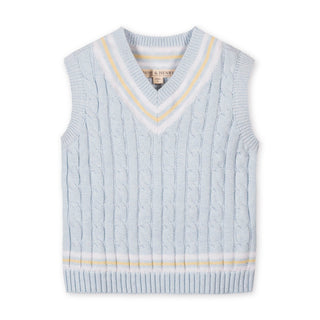 BOYS Light Blue Heather Cable Organic Cricket Sweater Vest