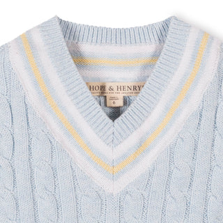 BOYS Light Blue Heather Cable Organic Cricket Sweater Vest