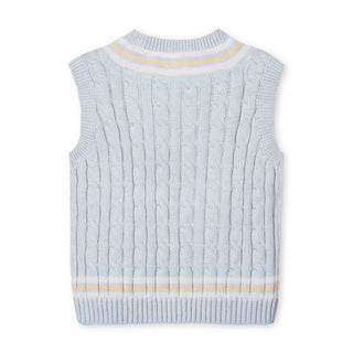 BOYS Light Blue Heather Cable Organic Cricket Sweater Vest