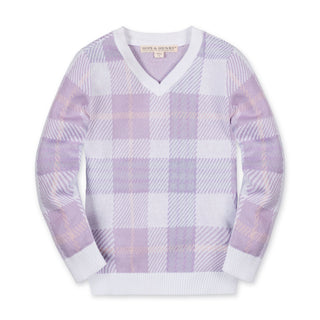 BOYS Monet Plaid Intarsia Organic V-Neck Intarsia Sweater