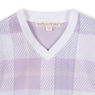 BOYS Monet Plaid Intarsia Organic V-Neck Intarsia Sweater