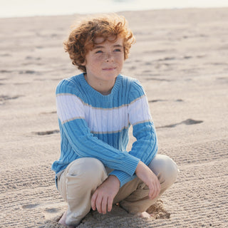 BOYS Bluebell Stripe Organic Crewneck Sweater