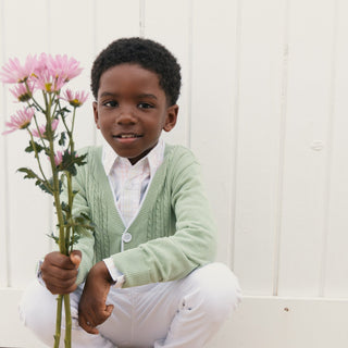 BOYS Soft Green Organic Cable Cardigan