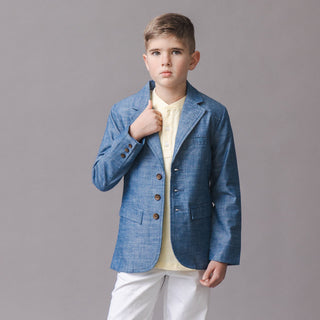 BOYS Chambray with Logo Lining Organic Chambray Suit Jacket