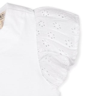 GIRLS White with Eyelet Organic Knit Top with Eyelet Flutter Sleeves