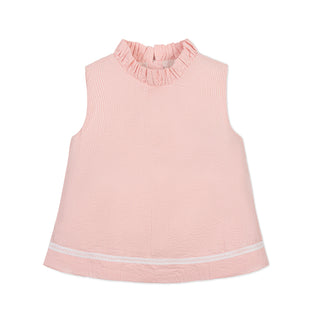 GIRLS Tonal Rose Seersucker Organic Ruffle Neck Seersucker Top
