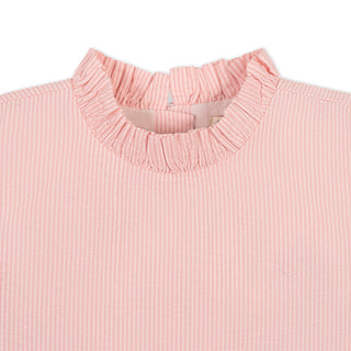 GIRLS Tonal Rose Seersucker Organic Ruffle Neck Seersucker Top