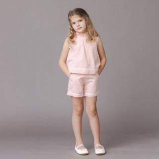 GIRLS Tonal Rose Seersucker Organic Ruffle Neck Seersucker Top