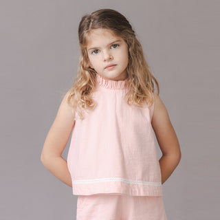 GIRLS Tonal Rose Seersucker Organic Ruffle Neck Seersucker Top