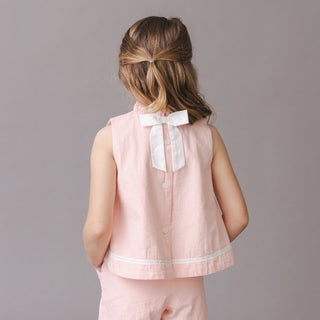GIRLS Tonal Rose Seersucker Organic Ruffle Neck Seersucker Top