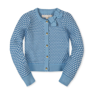 GIRLS Bluebell Tweed Organic Tweed Stitch Bow Cardigan