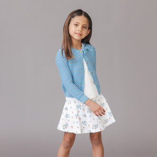 GIRLS Bluebell Tweed Organic Tweed Stitch Bow Cardigan