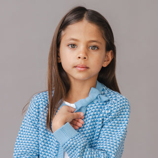 GIRLS Bluebell Tweed Organic Tweed Stitch Bow Cardigan
