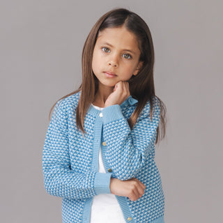 GIRLS Bluebell Tweed Organic Tweed Stitch Bow Cardigan