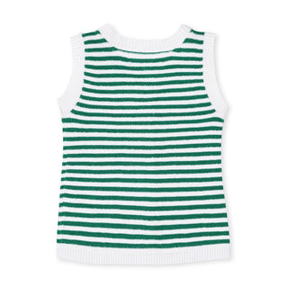 GIRLS Kelly Green Stripe Organic Button Front Sweater Tank with Bows