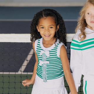 GIRLS Kelly Green Stripe Organic Button Front Sweater Tank with Bows