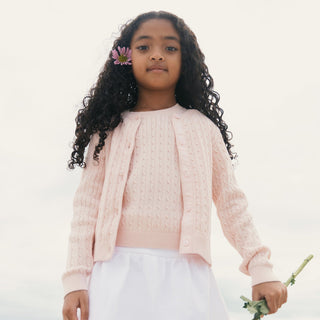 GIRLS Pale Pink Organic Classic Cable Cardigan