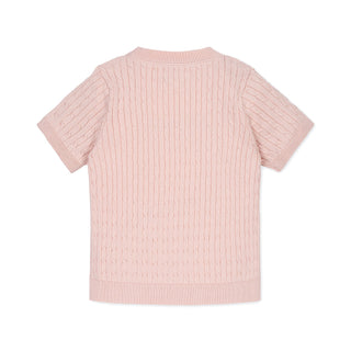 GIRLS Pale Pink Organic Short Sleeve Cable Sweater