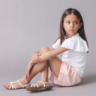 GIRLS White Pointelle with Embroidery Organic Ruffle Sleeve Pointelle Sweater