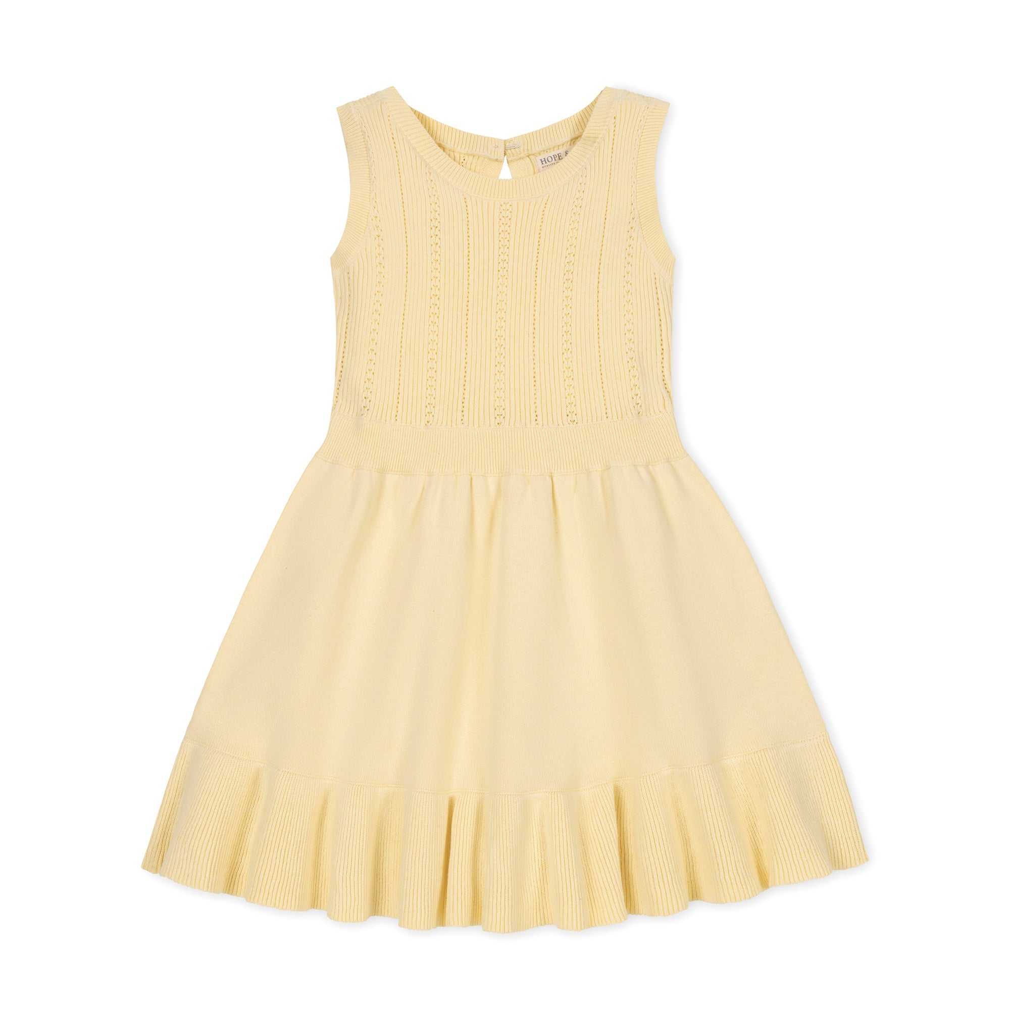 Hope & Henry Girls' Organic Flounce Hem Tank Sweater Dress, Pale Yellow, 4 Hope & Henry Girls' Organic Flounce Hem Tank Sweater Dress, Pale Yellow, 4