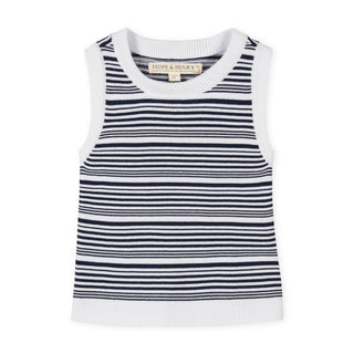 GIRLS Navy and White Stripe Organic Sweater Tank