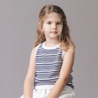 GIRLS Navy and White Stripe Organic Sweater Tank