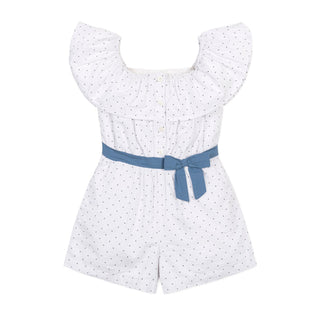 GIRLS Delft Dot Seersucker Organic Seersucker Ruffle Romper