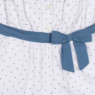 GIRLS Delft Dot Seersucker Organic Seersucker Ruffle Romper
