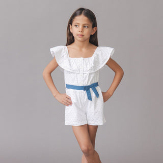 GIRLS Delft Dot Seersucker Organic Seersucker Ruffle Romper