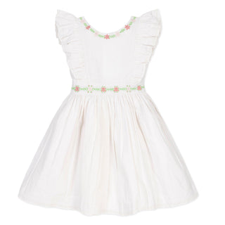 GIRLS White with Embroidery Linen Ruffle Jumper