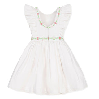 GIRLS White with Embroidery Linen Ruffle Jumper