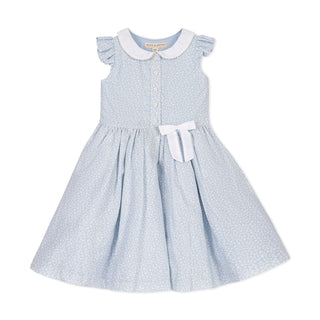 GIRLS Blue Chateau Ditsy Linen Dress with Peter Pan Collar