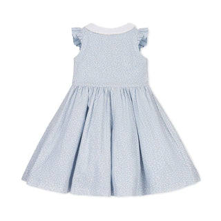 GIRLS Blue Chateau Ditsy Linen Dress with Peter Pan Collar