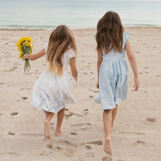 GIRLS Blue Chateau Ditsy Linen Dress with Peter Pan Collar