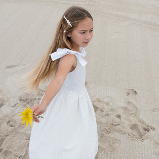 GIRLS Sunlit Stripe Linen Bow Shoulder Dress