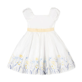 GIRLS Sunlit Border Floral Organic Puff Sleeve Sateen Dress