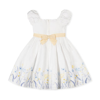 GIRLS Sunlit Border Floral Organic Puff Sleeve Sateen Dress