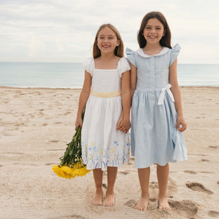 GIRLS Sunlit Border Floral Organic Puff Sleeve Sateen Dress