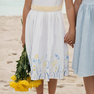 GIRLS Sunlit Border Floral Organic Puff Sleeve Sateen Dress