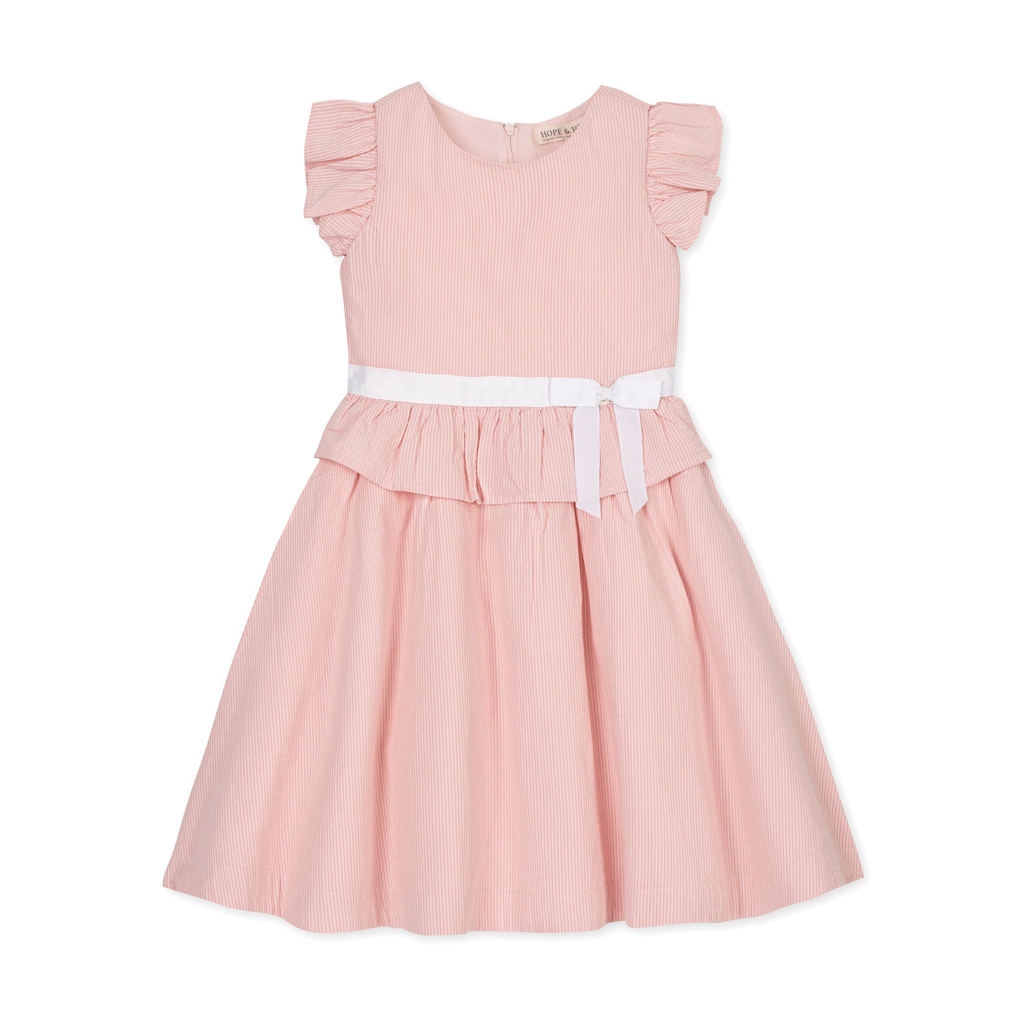 Hope & Henry Girls' Organic Seersucker Ruffle Sleeve Peplum Dress, Tonal Rose Seersucker, 5 Hope & Henry Girls' Organic Seersucker Ruffle Sleeve Peplum Dress, Tonal Rose Seersucker, 5