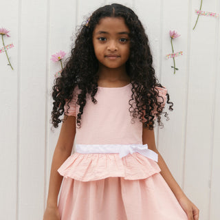 GIRLS Tonal Rose Seersucker Organic Seersucker Ruffle Sleeve Peplum Dress
